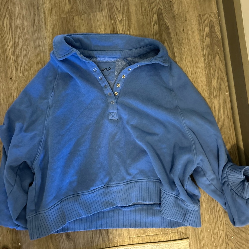 Aerie Blue Collared Oversized Sweatshirt - Women's Basic Quarter Zip